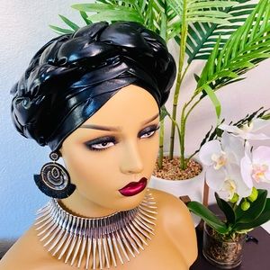 BLACK VINTAGE METALLIC Braided Turban